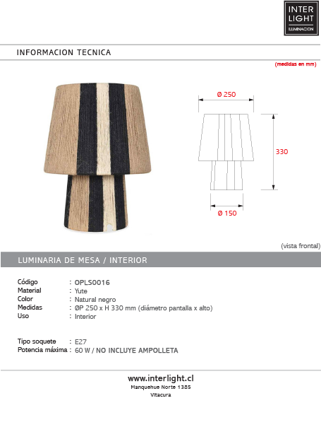Lámpara sobremesa yute natural negro Ø25x33 cm E27 - OPLS0016