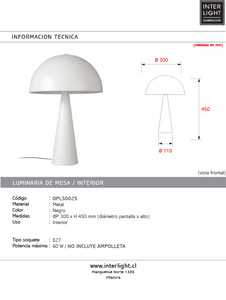 Lámpara sobremesa metal blanco 30x45 cm E27 - OPLS0025