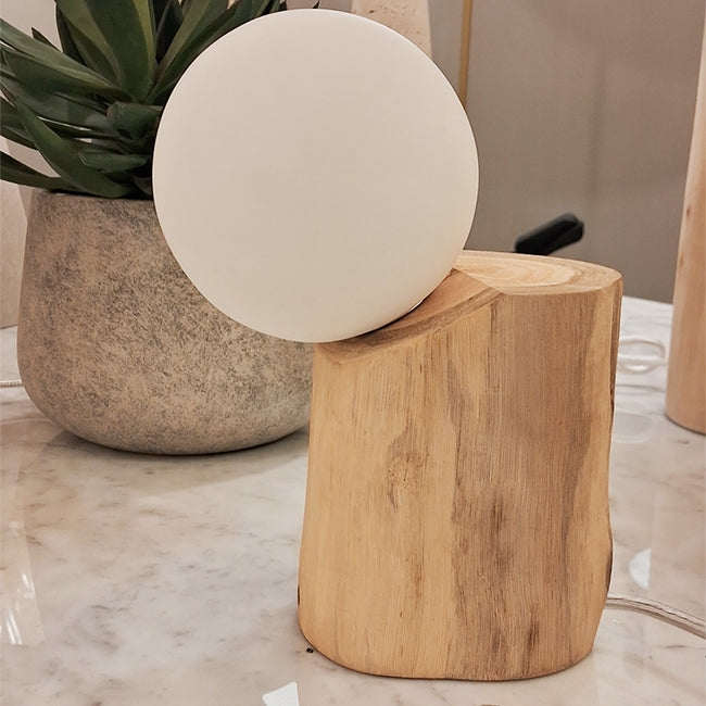Lámpara de mesa madera natural pantalla vidrio opal  18x19 cm G9 - OPLS0037