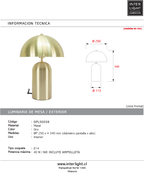 Lámpara de mesa metal oro Ø25x36 cm E14 - OPLS0038