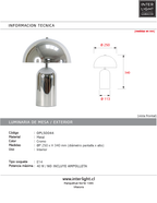 Lámpara de mesa Cromo  Ø25 H34cm  E14- OPLS0044
