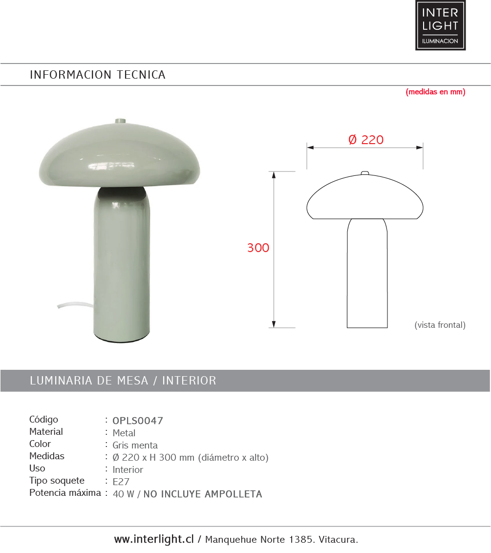Lámpara de mesa gris  Ø22x30cm  E27 - OPLS0047