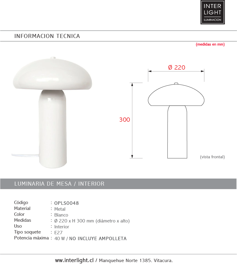 Lámpara de mesa blanco Ø22x30cm  E27- OPLS0048