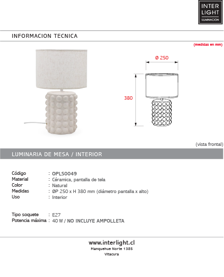 Lámpara de mesa natural Ø25x38cm  E27 - OPLS0049