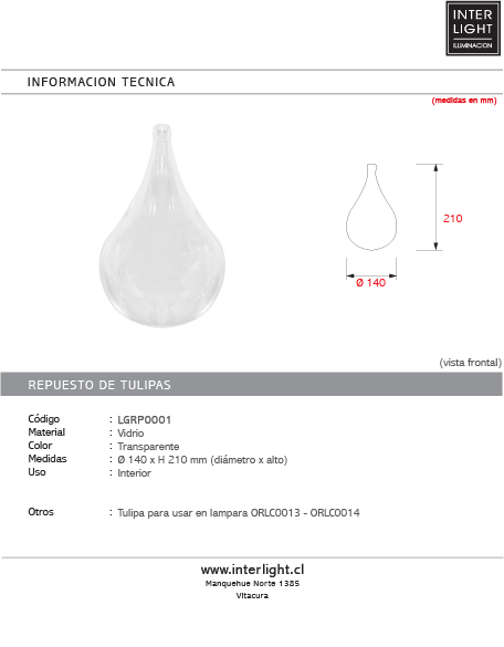 Repuesto de vidrio para modelo ORLC0013 - ORLC0014