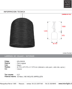Lámpara colgante fibra vegetal negro Ø 37 cm E27 - OTLC0020