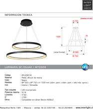 Cargar imagen en el visor de la galería, Lámpara colgante negro doble aro Ø75x Ø56  cm LED 92 W - OYLC0018
