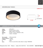 Plafón aluminio negro difusor acrílico Ø 28 cm LED 20W - OYPL0017