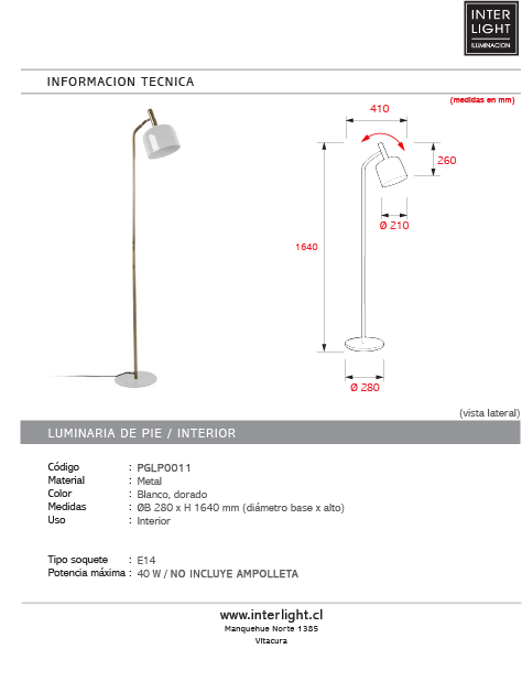 Lámpara de pie metal blanco Ø28x164 cm  E14 - PGLP0011