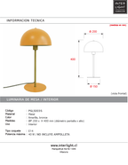 Lámpara sobremesa metal amarilla  Ø20x40 cm E14- PGLS0035