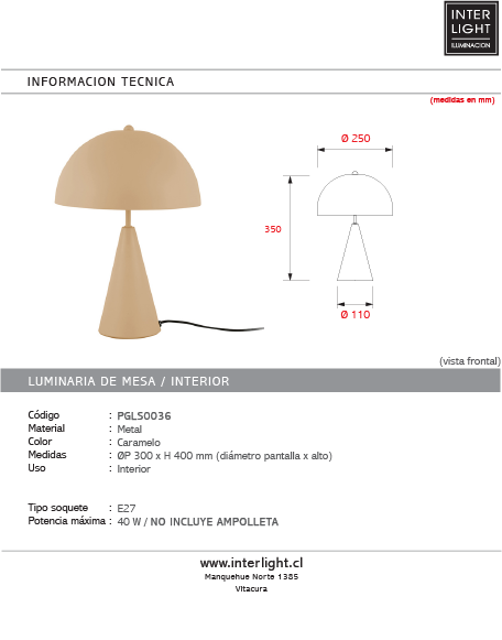 Lámpara sobremesa metal caramelo  Ø25x35 cm E14 - PGLS0036