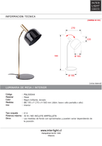 Lámpara sobremesa metal negro brillante dorado  Ø19,5x56 cm E14- PGLS0044