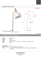 Lámpara sobremesa metal blanco dorado Ø19.5x56 cm E14 - PGLS0045