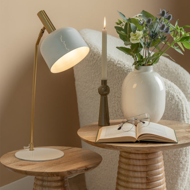 Lámpara sobremesa metal blanco dorado Ø19.5x56 cm E14 - PGLS0045