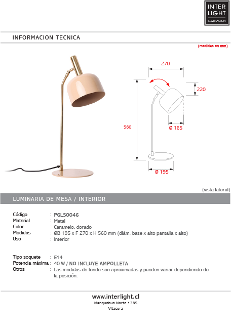 Lámpara sobremesa metal caramelo dorado Ø19.5x56 cm E14 - PGLS0046