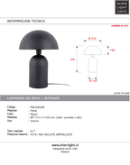 Lámpara sobremesa metal negro Ø31x43 cm E27 - PGLS0048