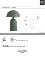 Cargar imagen en el visor de la galería, Lámpara sobremesa metal verde oscuro Ø31x43 cm E27 - PGLS0049
