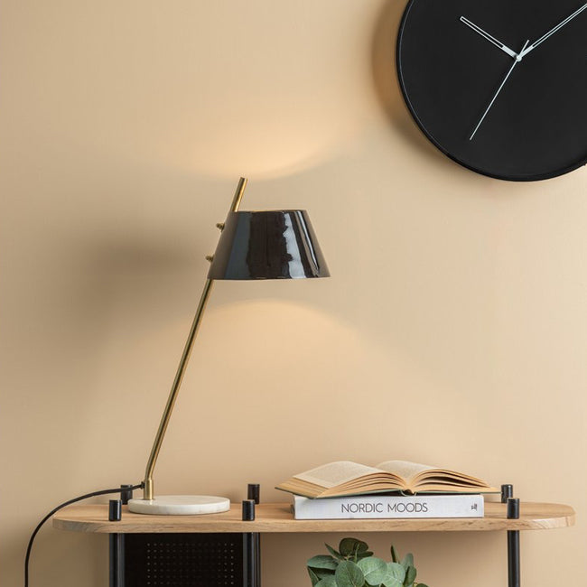 Lámpara sobremesa metal negro dorado mármol blanco  Ø16x53 cm E14 - PGLS0053
