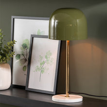 Cargar imagen en el visor de la galería, Lámpara sobremesa metal verde olivo dorado mármol blanco  Ø20x50 cm E14 - PGLS0056
