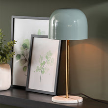 Cargar imagen en el visor de la galería, Lámpara sobremesa metal azúl brumoso dorado mármol blanco  Ø20x50 cm E14 - PGLS0057
