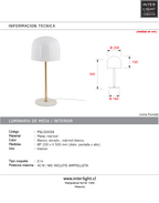 Lámpara sobremesa metal blanco dorado mármol blanco  Ø20x50 cm E14  - PGLS0058