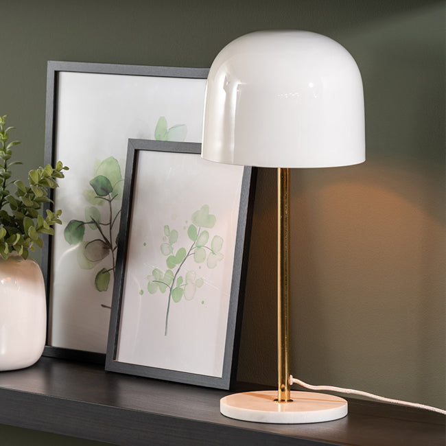 Lámpara sobremesa metal blanco dorado mármol blanco  Ø20x50 cm E14  - PGLS0058