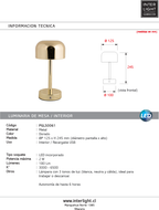 Lámpara sobremesa metal recargable dorado Ø12,5x24,5 cm LED - PGLS0061