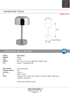 Lámpara sobremesa metal recargable cromo Ø12,5x24,5cm LED - PGLS0062