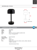 Lámpara sobremesa metal  recargable negro 24,5 cm LED- PGLS0063