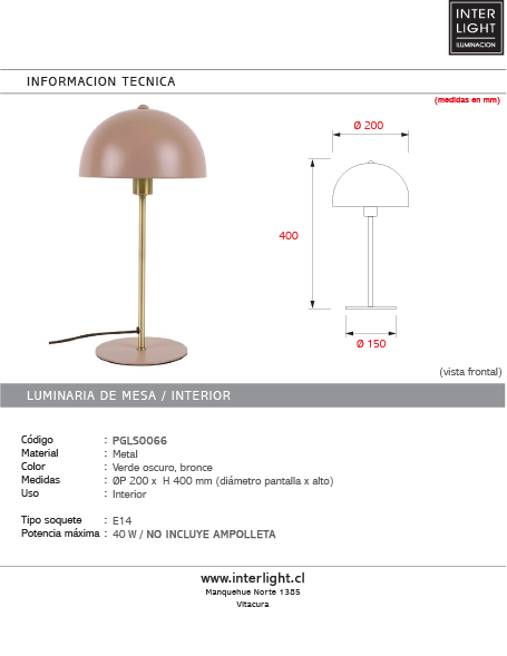 Lámpara sobremesa metal café claro bronce  Ø20x40 cm E14 - PGLS0066