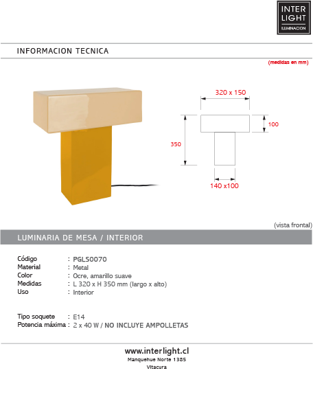 Lámpara sobremesa metral ocre  amarillo suave 32x35cm E27 - PGLS0070