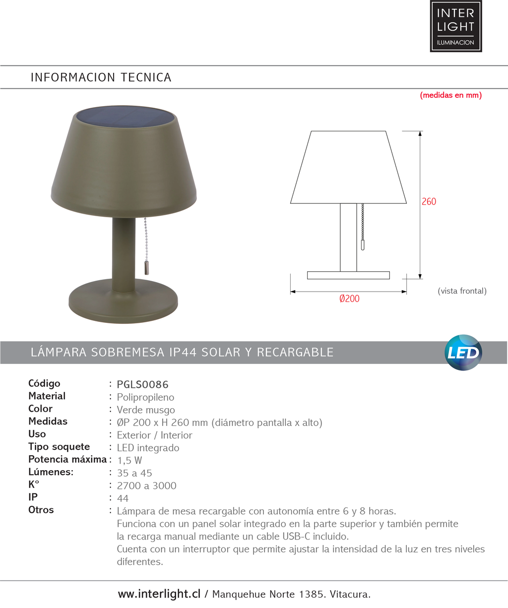 Lámpara de mesa polipropileno verde musgo interior/exterior Ø20xH26 cm LED  - PGLS0086