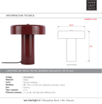 Lámpara de mesa metal burdeo Ø24xH26 cm E14x2 - PGLS0097