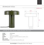Lámpara de mesa metal verde Ø24xH26 cm E14x2 - PGLS0098
