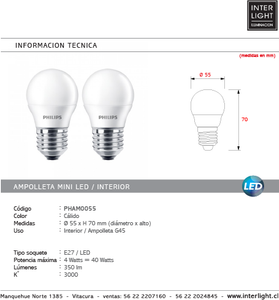 Ampolleta pack mini G45 luz cálida 4W LED 2xE27 - PHAM0055