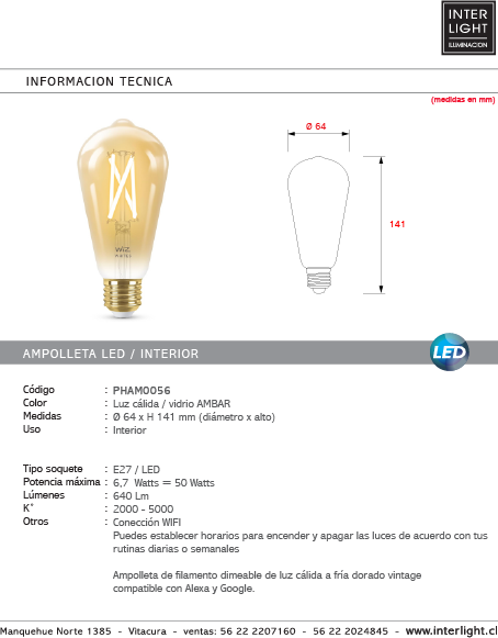 Ampolleta vintage ámbar LED 6,9 W E27 - PHAM0056