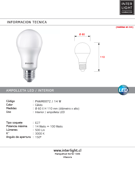 Ampolleta empavonada - E27 14W A60 - PHAM0072