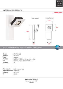 Foco sobrepuesto aluminio blanco 83x18 cm 7,5 W LED - PHFO0020