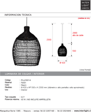 Cargar imagen en el visor de la galería, Lámpara colgante ratán negro Ø42x55 cm E27 - PLLC0014
