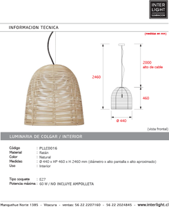 Lámpara colgante ratán natural Ø44x46 cm E27 - PLLC0016