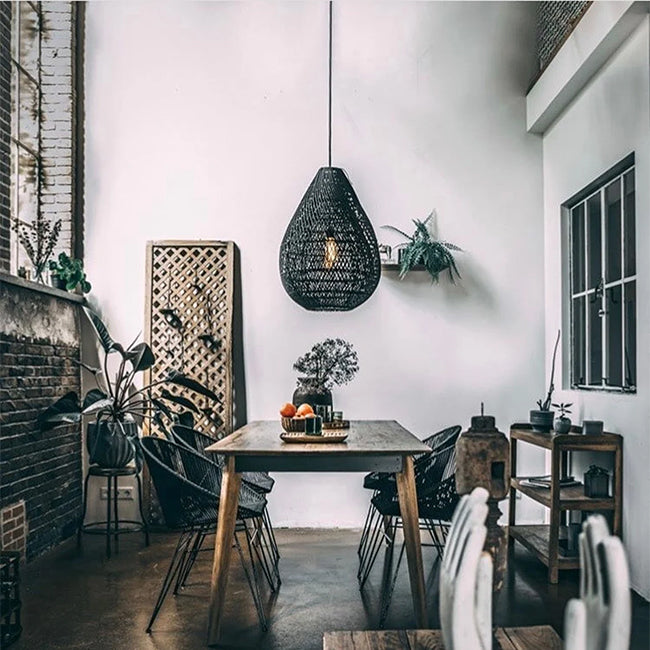 Lámpara colgante ratán negro Ø60x68 cm E27 - PLLC0025