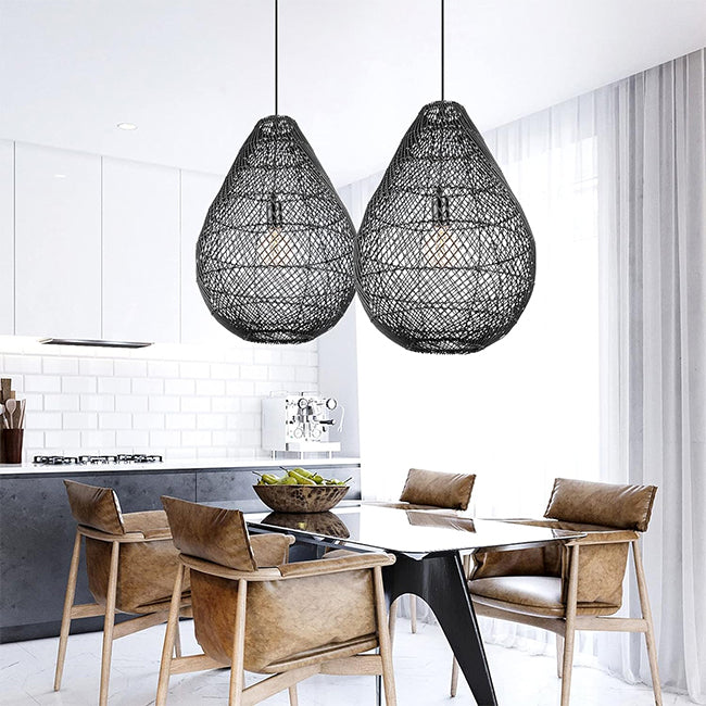 Lámpara colgante ratán negro Ø60x68 cm E27 - PLLC0025