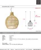 Lámpara colgante ratán natural Ø50x55 cm E27 - PLLC0027