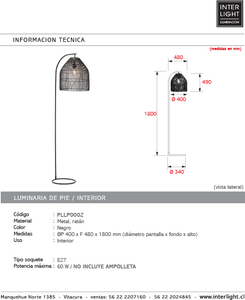 Lámpara de pie metal ratán negro 40x1,80 cm E27 - PLLP0002