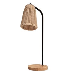 Lámpara sobremesa metal negro ratán madera natural Ø20x62 cm E27 - PLLS0002