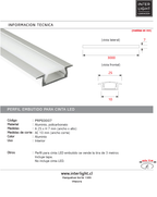 Perfil embutida de aluminio con difusor policarbonato opal para cinta LED 3 Metros - PRPE0007