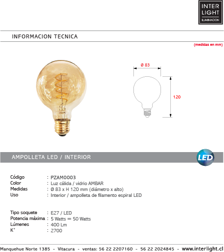 Ampolleta vintage ámbar LED 5W E27 - PZAM0003