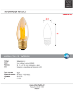 Ampolleta led vidrio ambar vela 6W E27 - PZAM0012