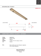 Base de madera para lámpara colgante 80cm 2 perforaciones a 7 cm  - RBBR0001