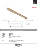 Base de madera para lámpara colgante 120cm 2 perforaciones a 12.5cm - RBBR0005